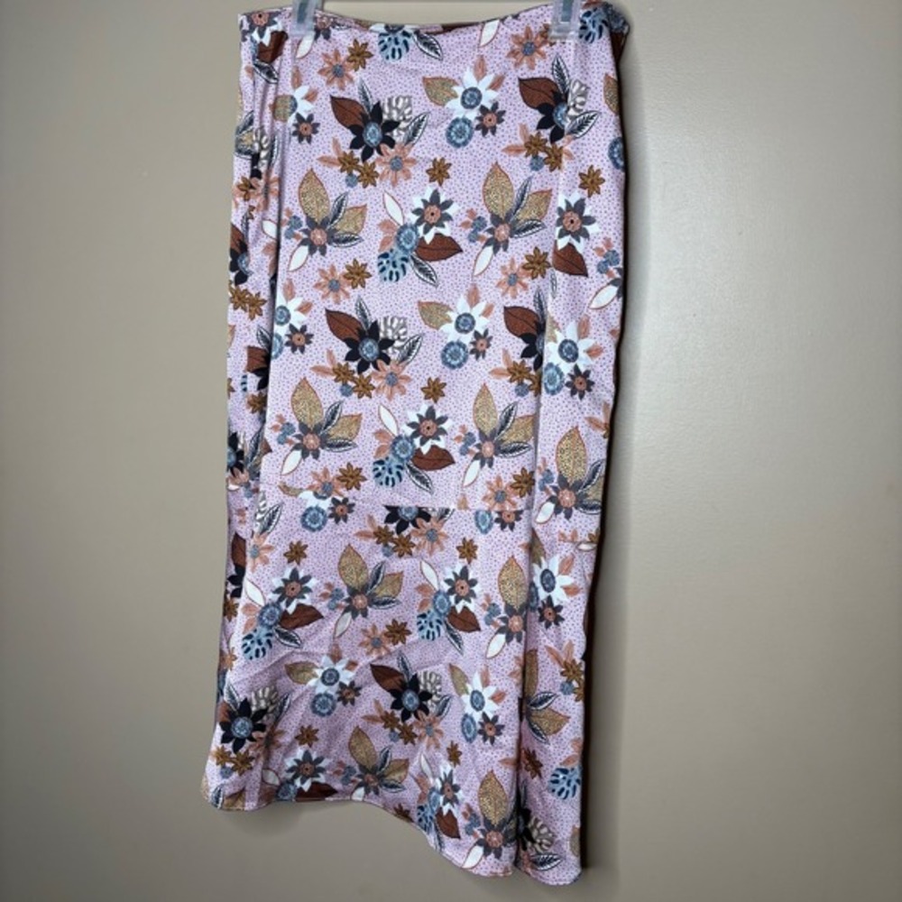 LOFT Women's Midi Skirt Size 12 Pink Floral Print Casual Career Elegant